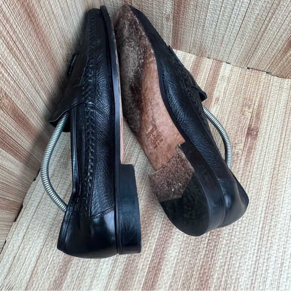 Johnston & Murphy Domani Shoes Size 12 Black Woven Leather Tassel Loafers Italy - Picture 6 of 12